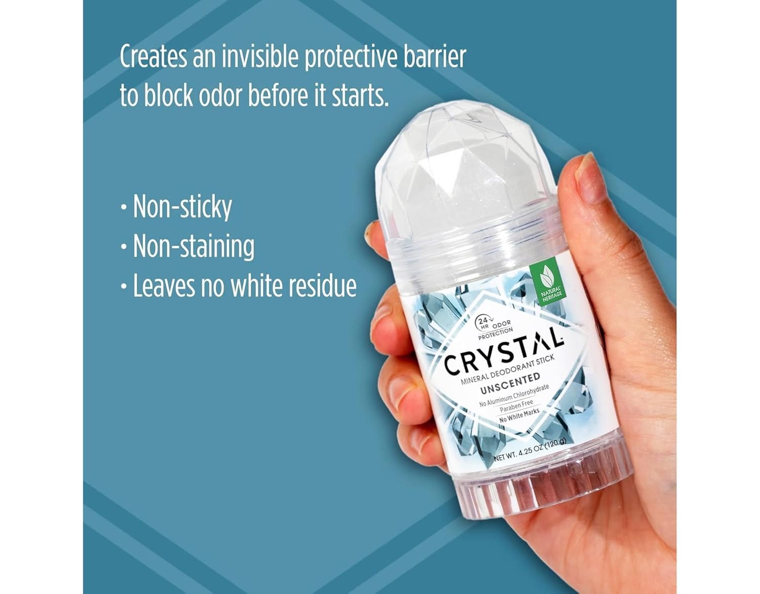 (3 PACK) CRYSTAL Deodorant Stick (30003), Unscented, 4.25 Ounce, Paraben Free