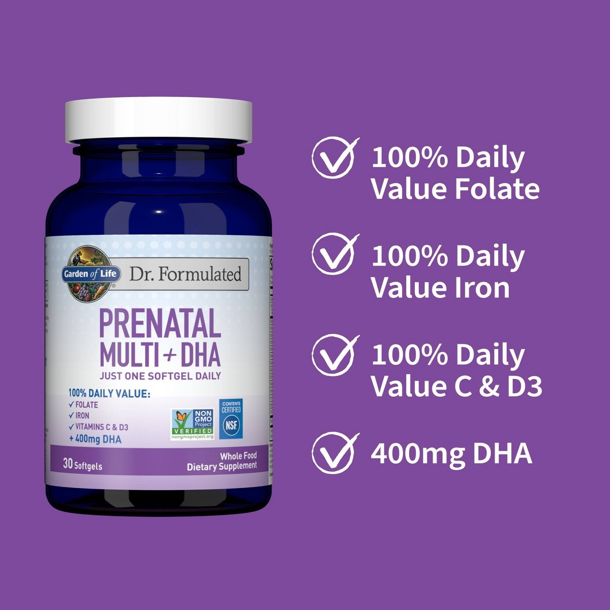 Garden of Life Dr. Formulated Prenatal Multi + DHA Softgels – 30ct