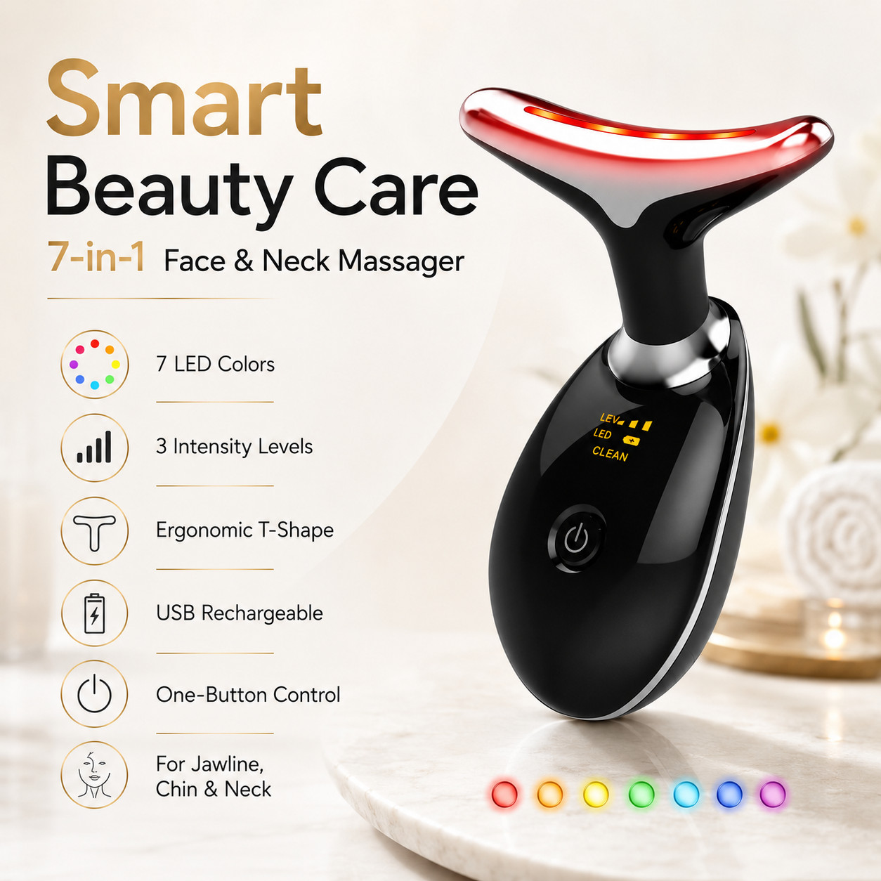 7-in-1 Deplux Face Neck Massager LED Therapy Rechargeable Beauty Device