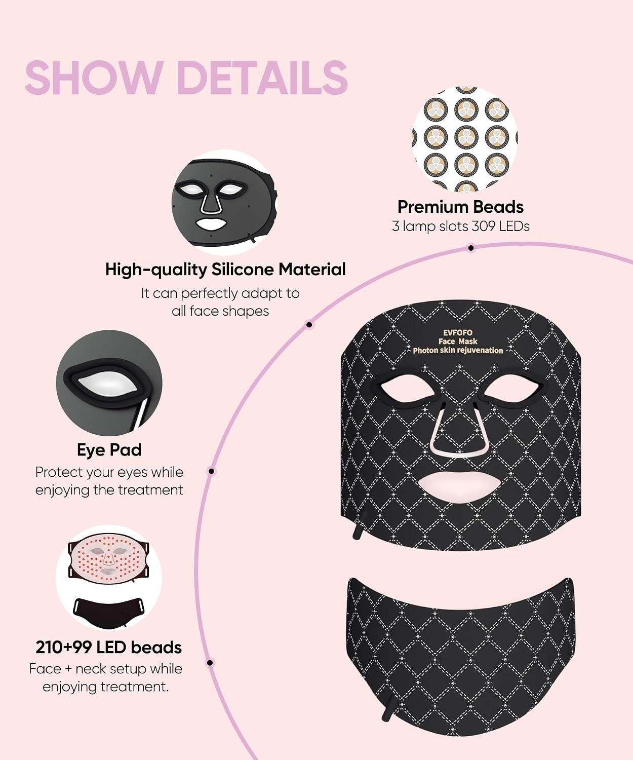 Red Light Therapy Mask LED Photon Face Neck Anti Aging Skincare Device NEW