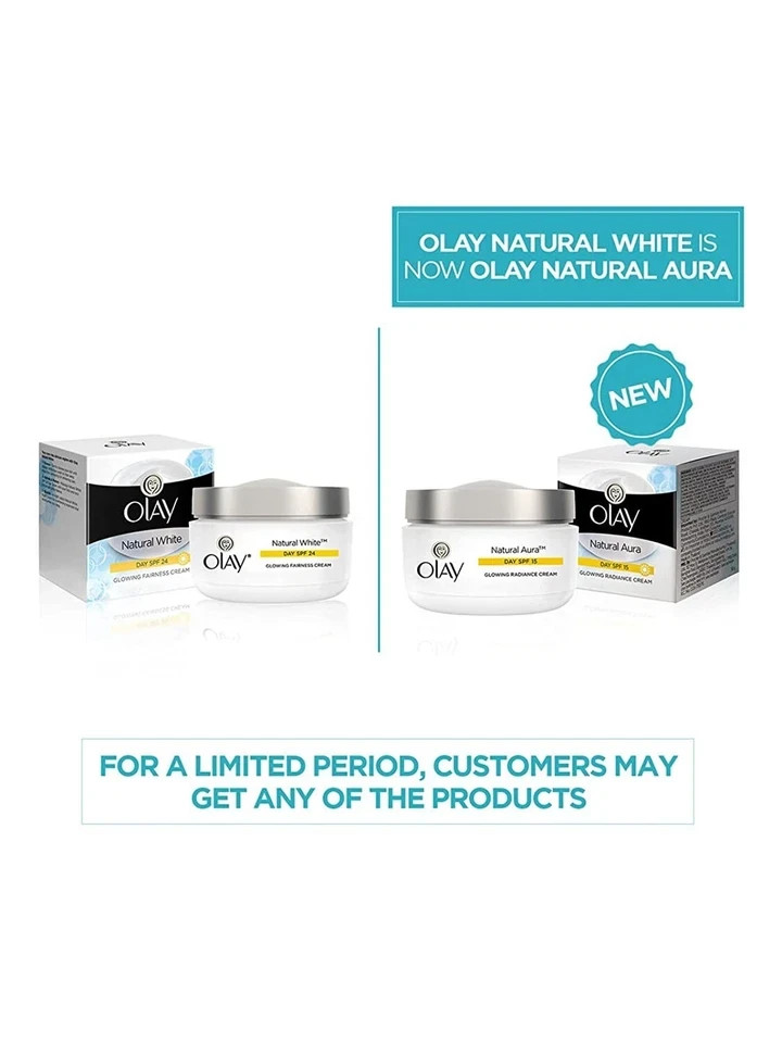 Olay Day Cream Natural Aura Glowing Radiance Cream SPF 15, 50g | Pack of 1