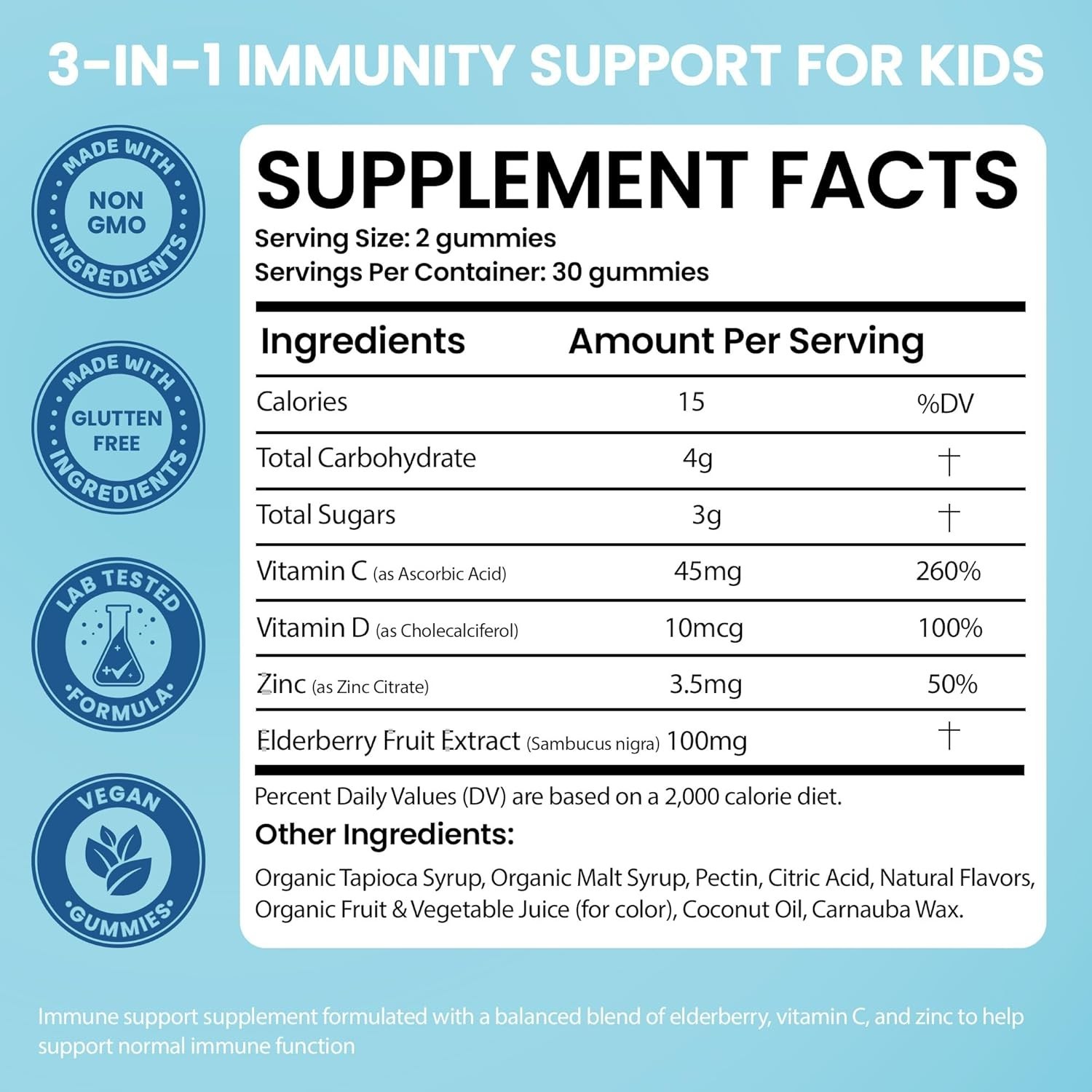 Elderberry Gummies for Kids with Vitamin C & Zinc Immune Health | 60 Gummies