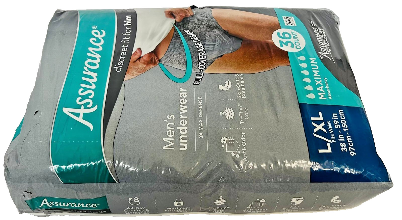 Assurance Men’s Incontinence Underwear L/XL Maximum Absorbency 36 Count