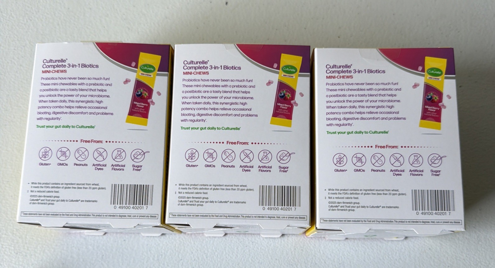 3 Pack Culturelle Mini-Chews Complete 3 in 1 Probiotic 28 Packets Exp 1/28