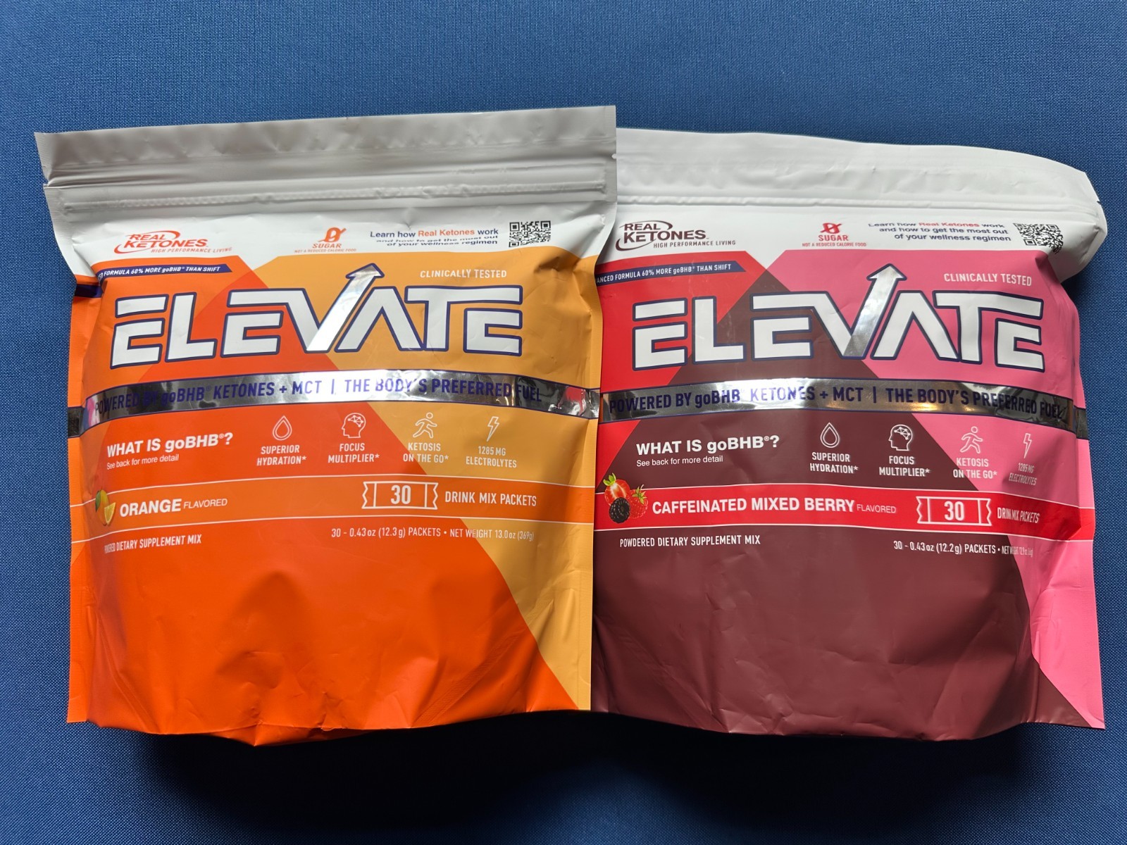 Real Ketones ELEVATE 60 Days Supply Packets, BHB, MCT, Orange &Mixed Berry, 2028