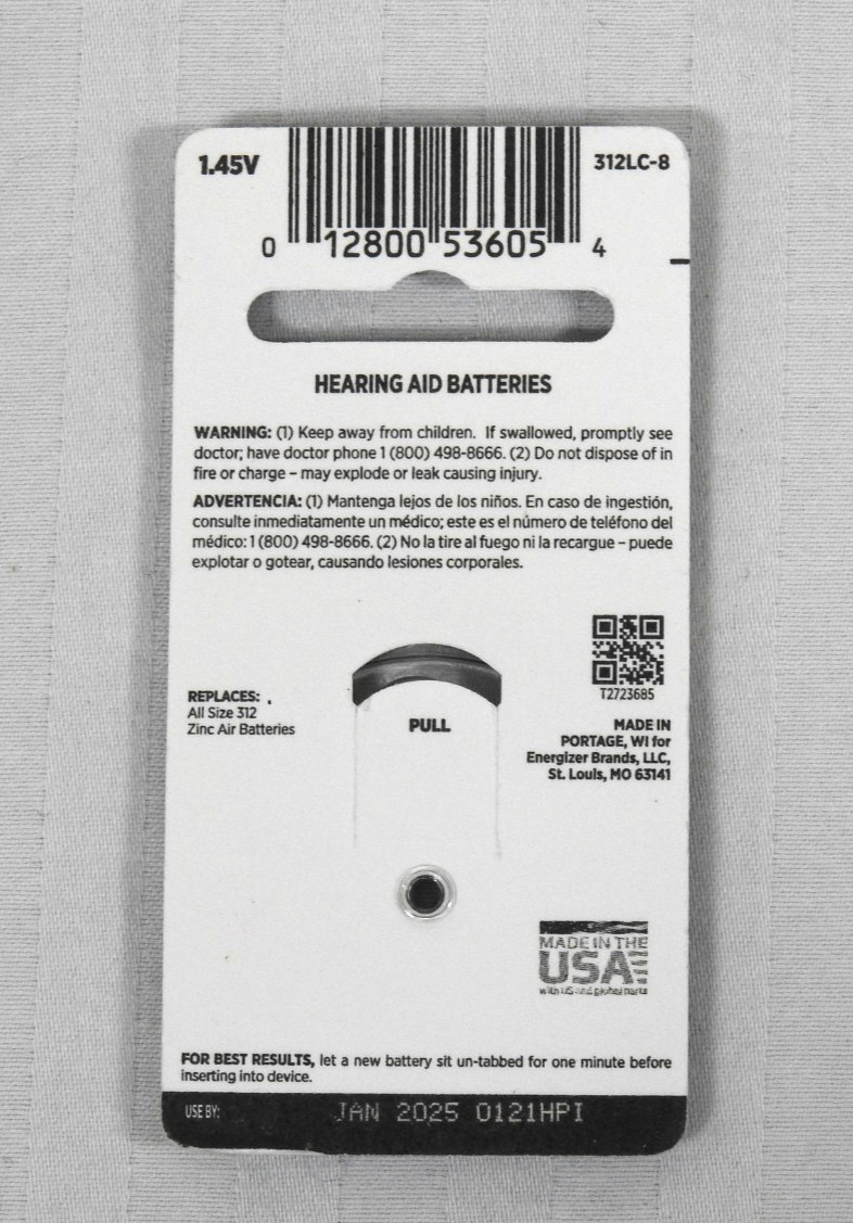 6 Pks of 8 Rayovac Loud N’ Clear Hearing Aid Batteries Zinc Air Size 312 01-2025