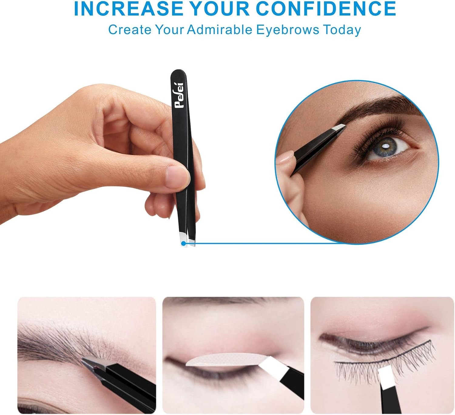 Pefei Tweezers Set – Professional Stainless Steel Tweezers for Eyebrows – Great