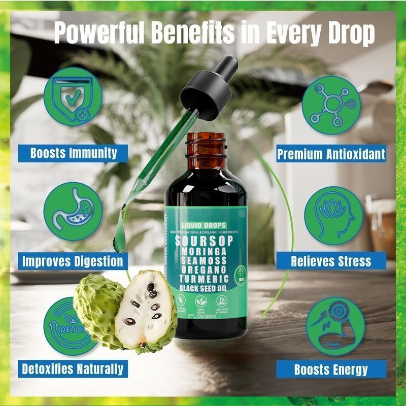 Soursop Pure Liquid Drops.10-in-1 Herbal Blend for Immune & Wellness Support