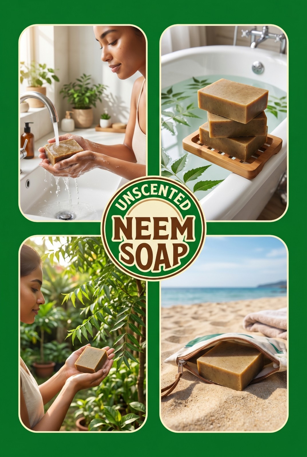 3 pack nscented Neem Soap Bars for Sensitive Skin, Body & Hands, Ext Size 6.5oz