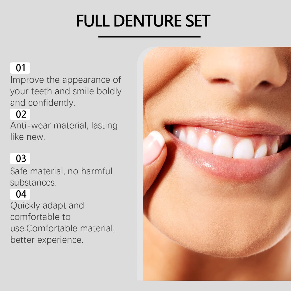 2 Pack Full Denture Set for Men and Women Upper and Lower Denture False Teeth