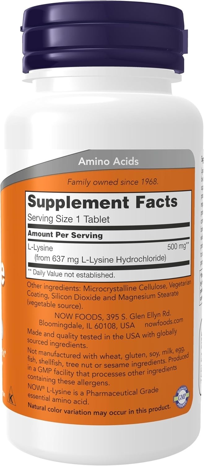 NOW Foods L-Lysine 500mg Amino Acid Immune Support Tablets 100 Count