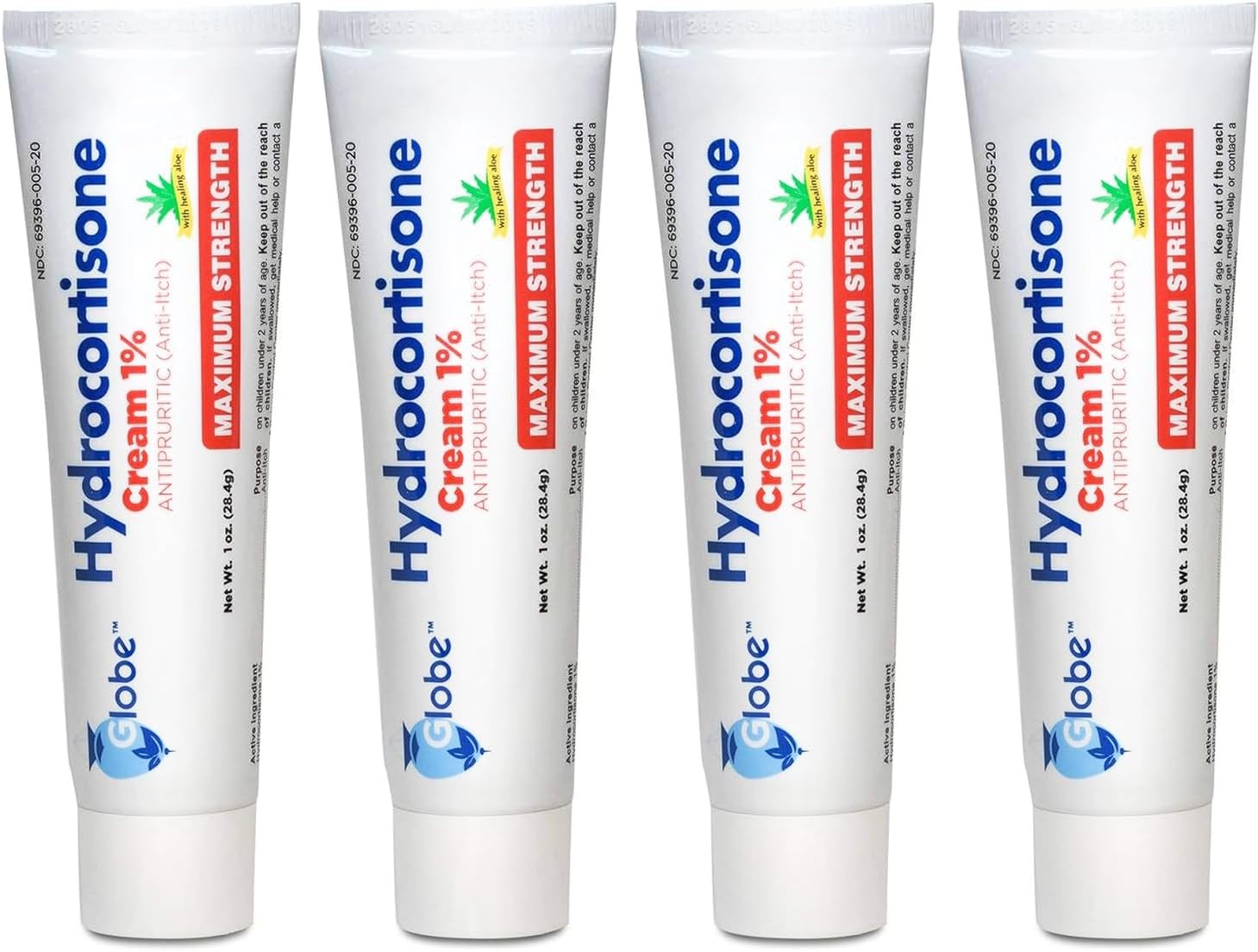 Globe 4 Pack Hydrocortisone 1% Anti-Itch Cream Max Strength Aloe Eczema Rash 1oz