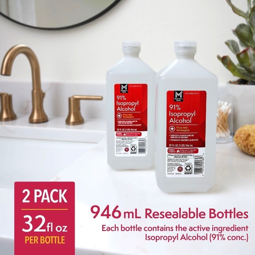 Member’s Mark 91% Isopropyl Alcohol 32 oz Bottles 2 Pack First Aid Cleaning