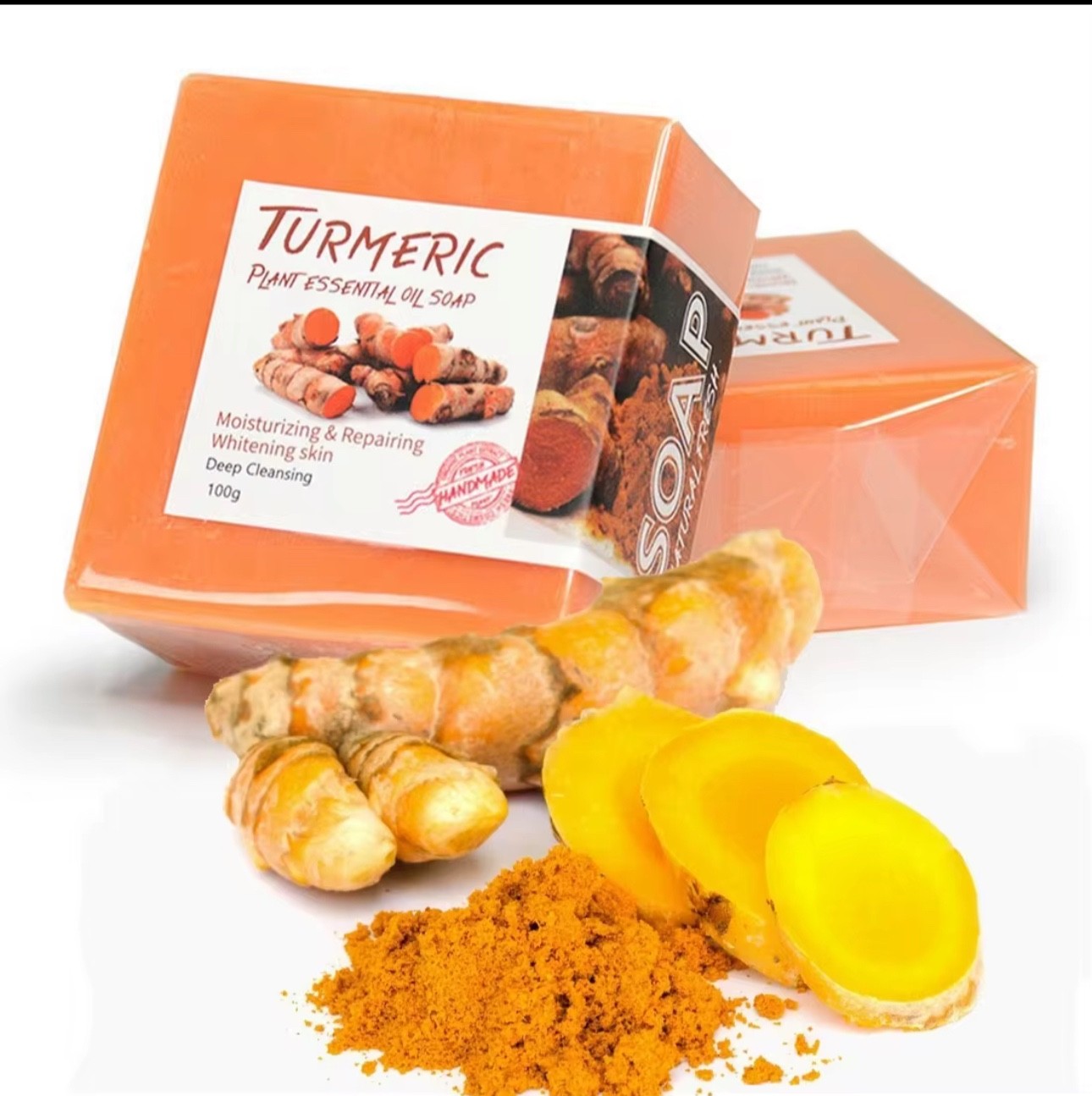 Natural Turmeric Soap Bar 100g Face & Body Cleanser Moisturizing Skin Car