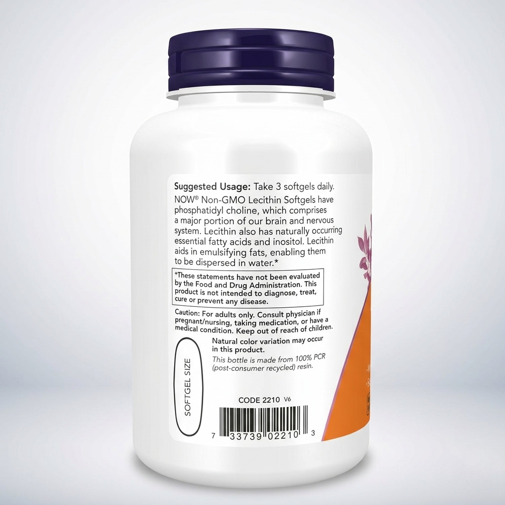 NOW Lecithin 1200mg Soft gels 100 Count Phosphatidyl Choline Supplement