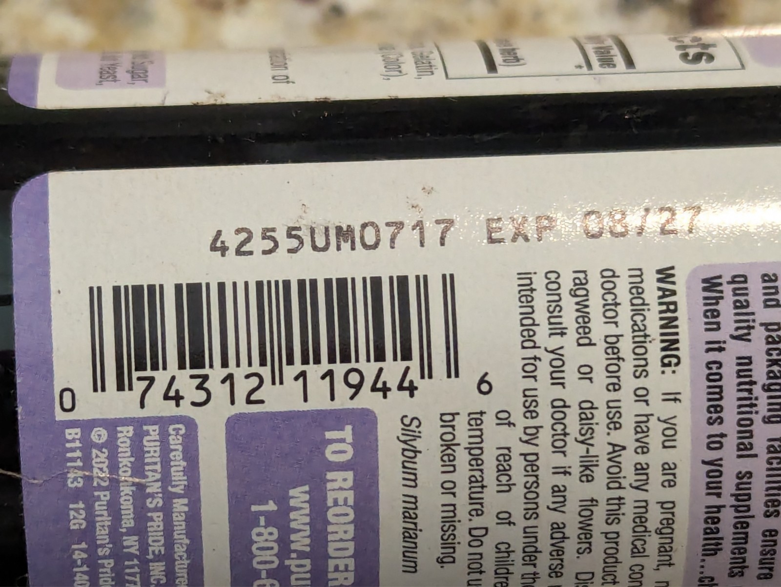 Puritan’s Pride Milk Thistle Extract 1,000mg 90 softgels exp: 08/2027