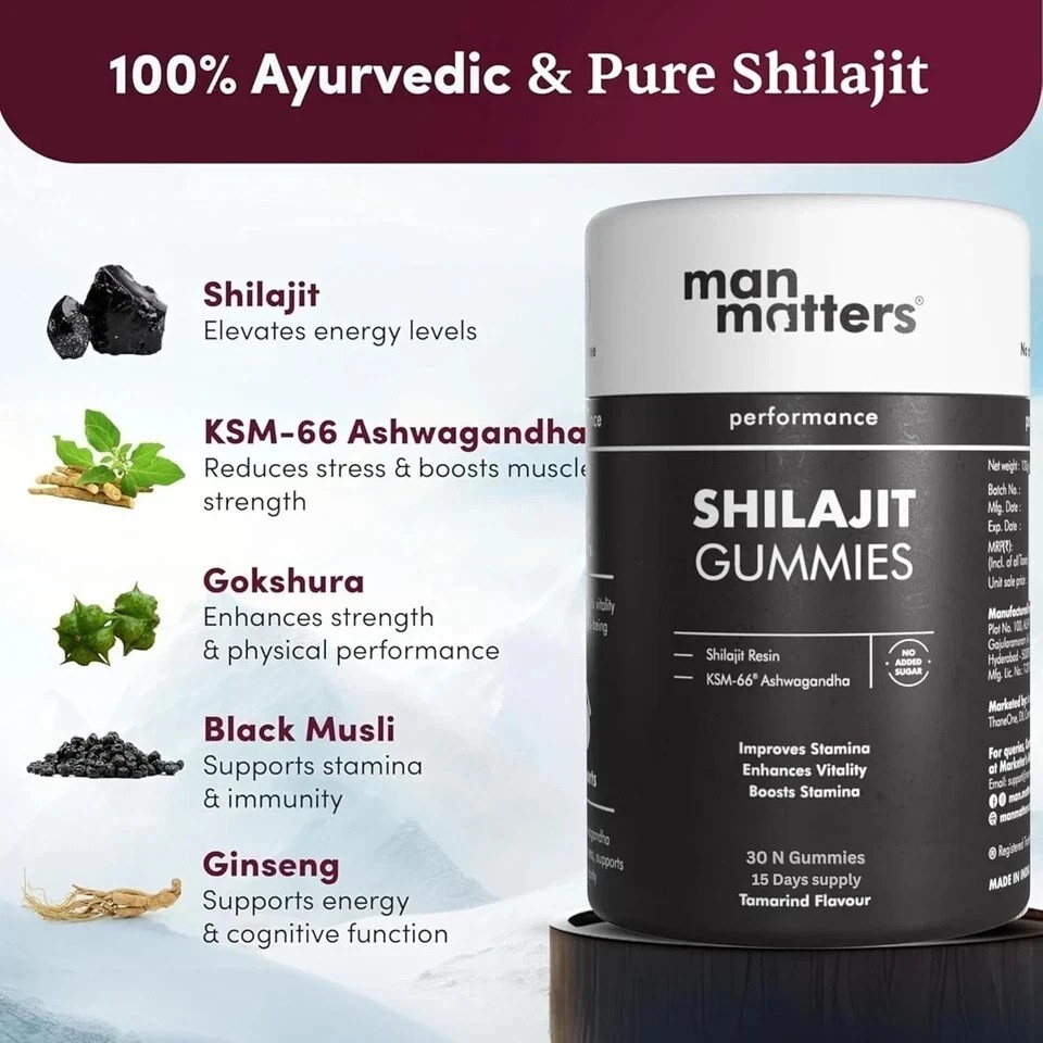 Man Matters Pure Himalayan Shilajit/Shilajeet Gummies with KSM 66 Ashwagandha
