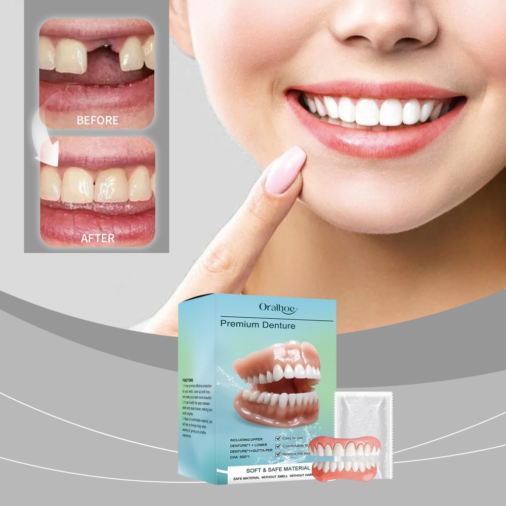2 Pack Full Denture Set for Men and Women Upper and Lower Denture False Teeth