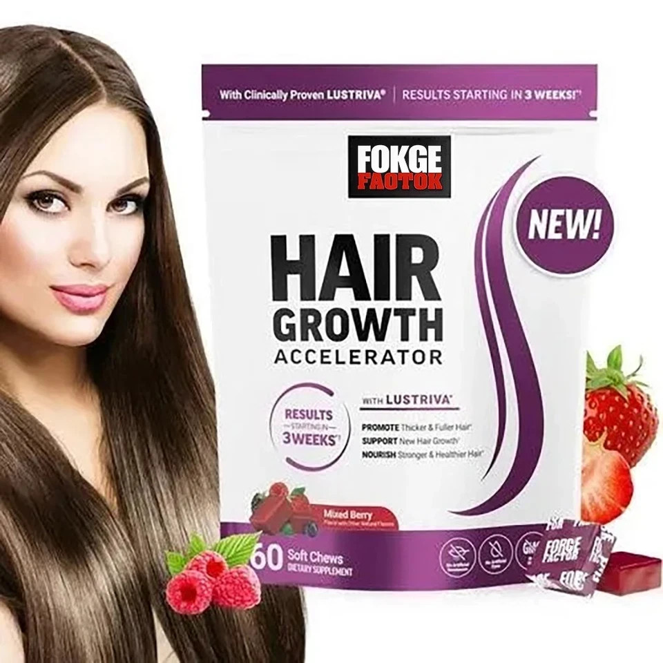 Hair Growth Soft Chews Thicker Stronger Hair 60 Mixed Berry Reduce Wrinkles++++