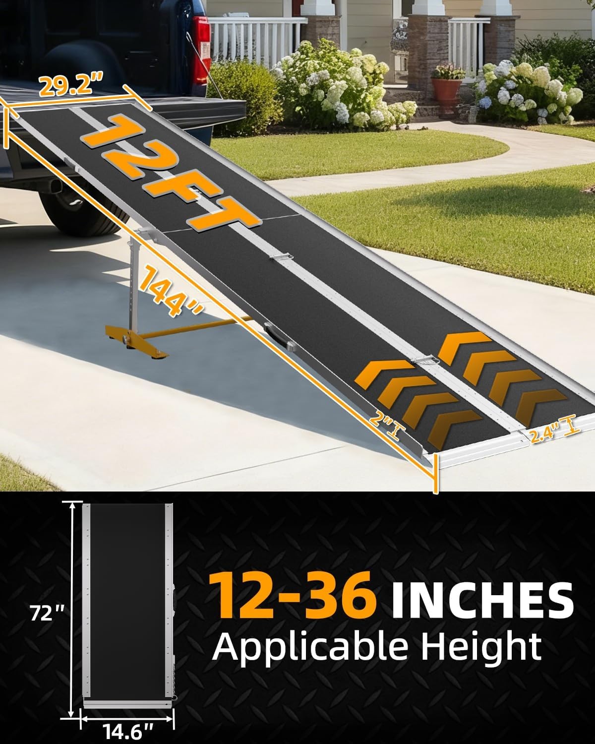 2/3/4/5/6/7/8/10/12FT Home Wheelchair Ramp Non-Skid Folding Aluminum Ramps Steps