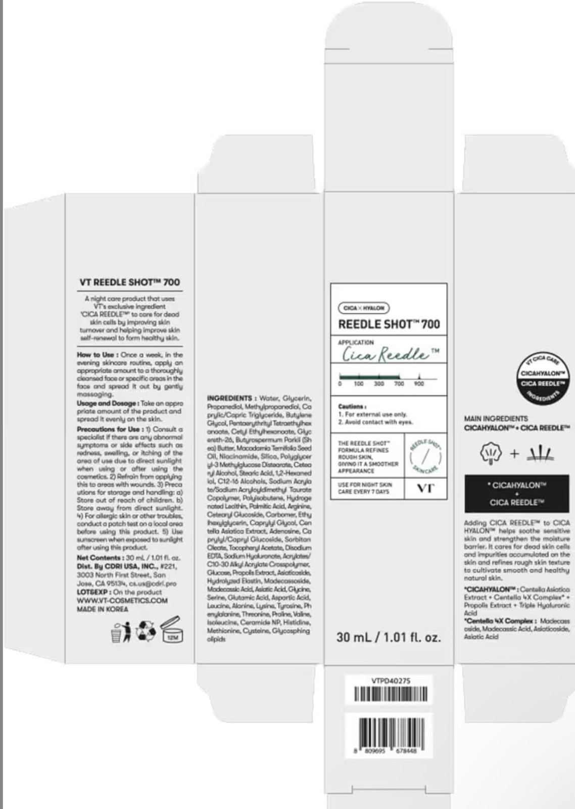 3 Pack – VT Cosmetics – CICA X HYALON – Reedle Shot 700 (570,000) 30mL /1oz