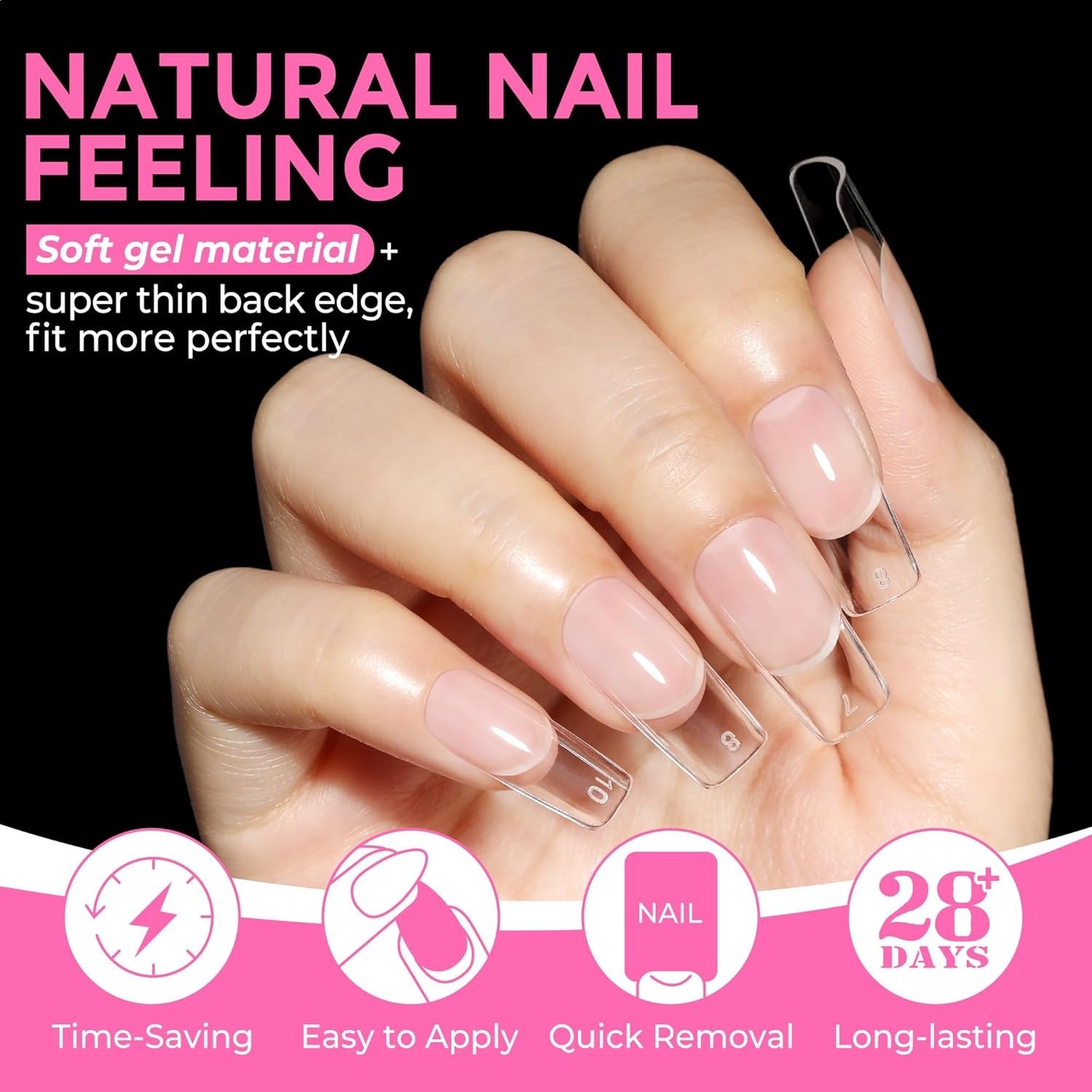 Medium Square Nail Tips: 216pcs Square Press on Nails Pre-shape Clear Nails T…