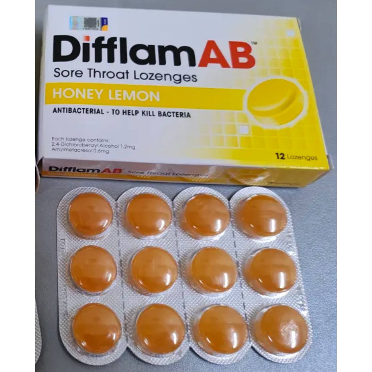 2 X Difflam AB 12’s Lozenges Honey & Lemon Flavour Soothes Relieve Sore Throat