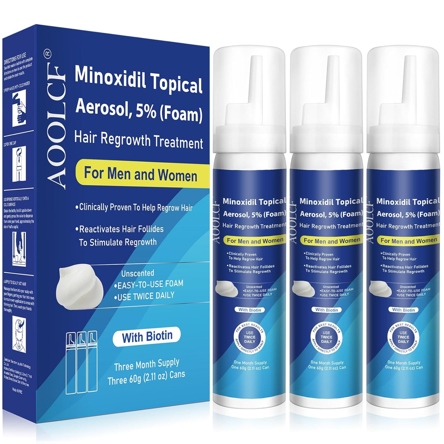 5% Topical Minoxidil Foam Minoxidil for Men and Women Infused with Biotin