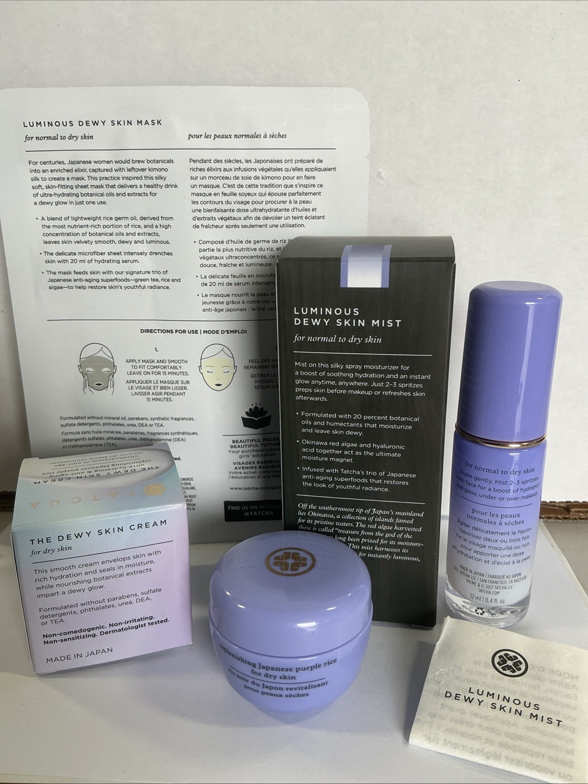 Tatcha Luminous Dewy Skin Mist Mask & Tatcha Dewy Skin Cream Deluxe Travel Size