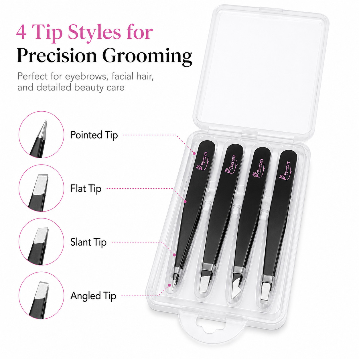 4PCS Precision Tweezers Set Stainless Steel Eyebrow Hair Removal Grooming Tools