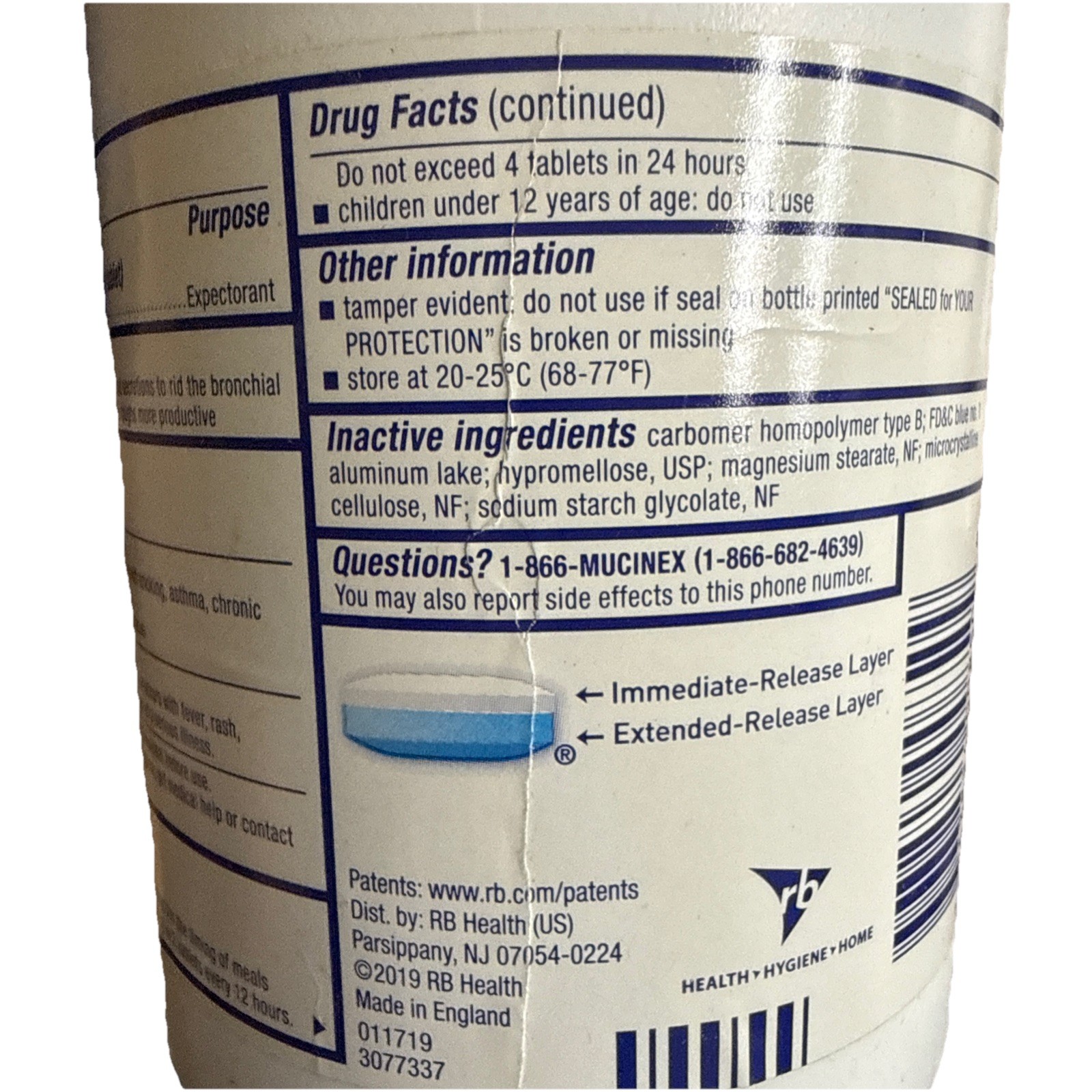 Mucinex 12 Hour Chest Congestion Expectorant 600 mg Tablets Bi-Layer 500 Ct