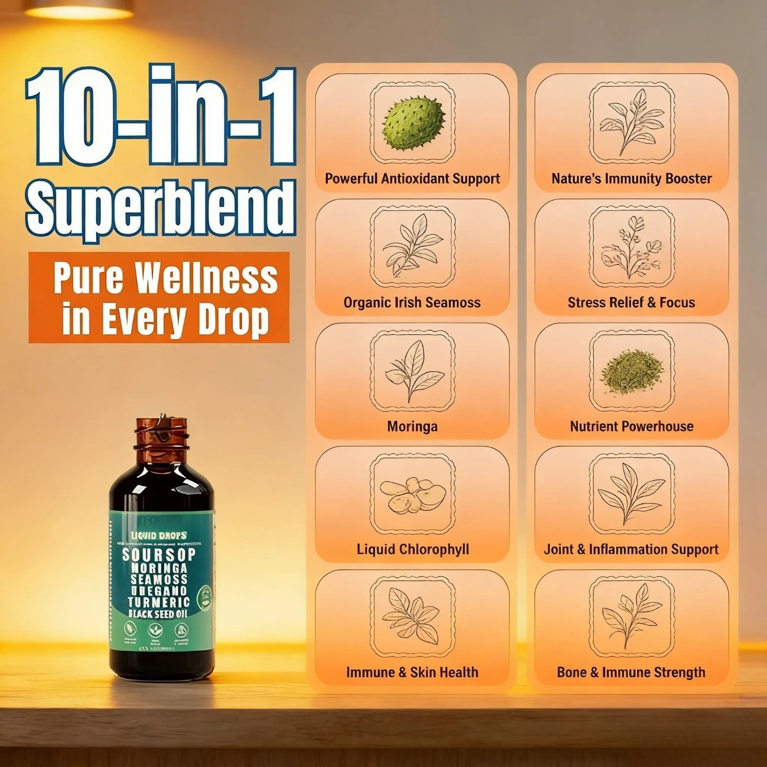 3-bottle Soursop Pure Liquid Drops.10-in-1 Herbal Blend for Immune