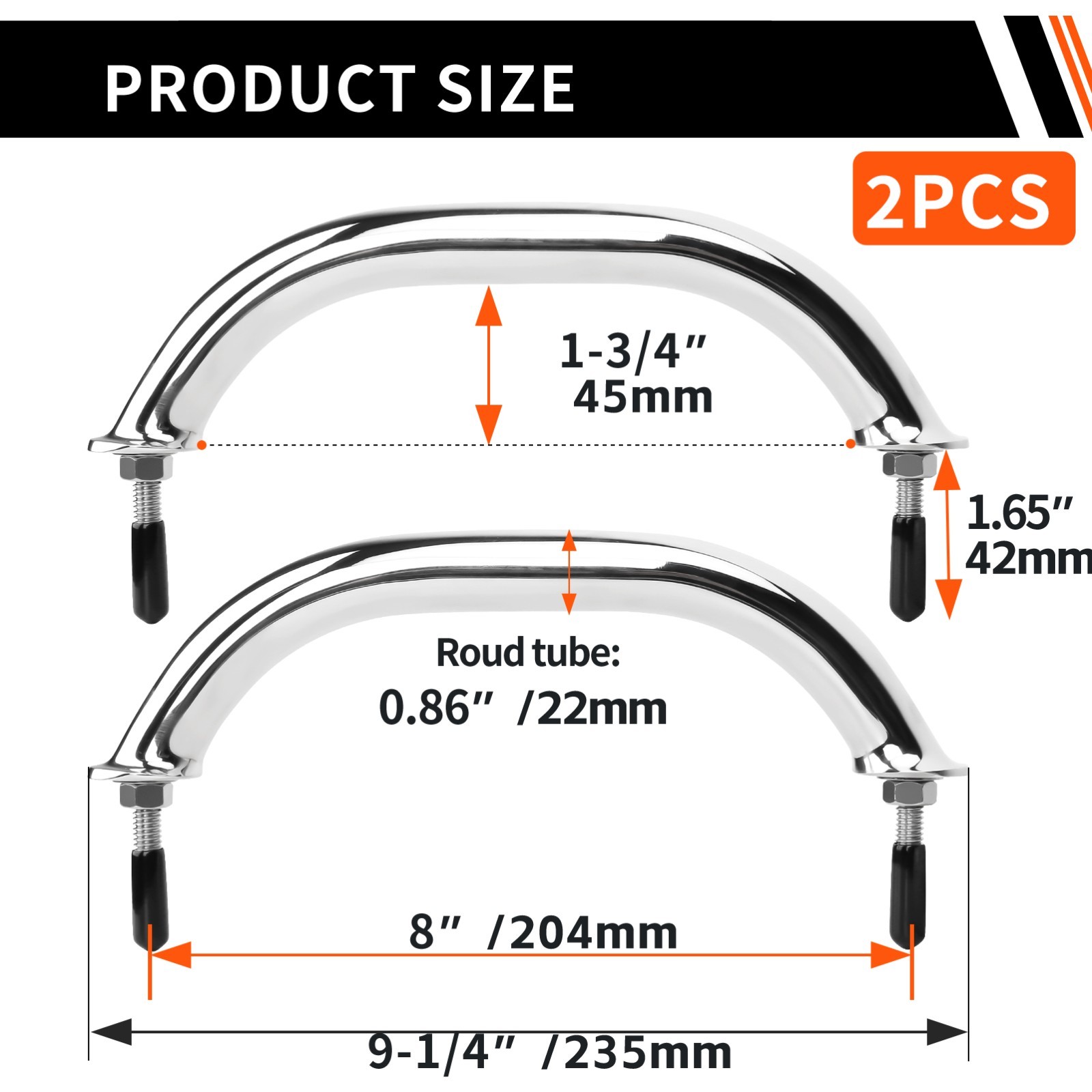 2X Stainless Steel 8-1/4 inch Grab Handle Handrail for Truck RV Boat Kitchen