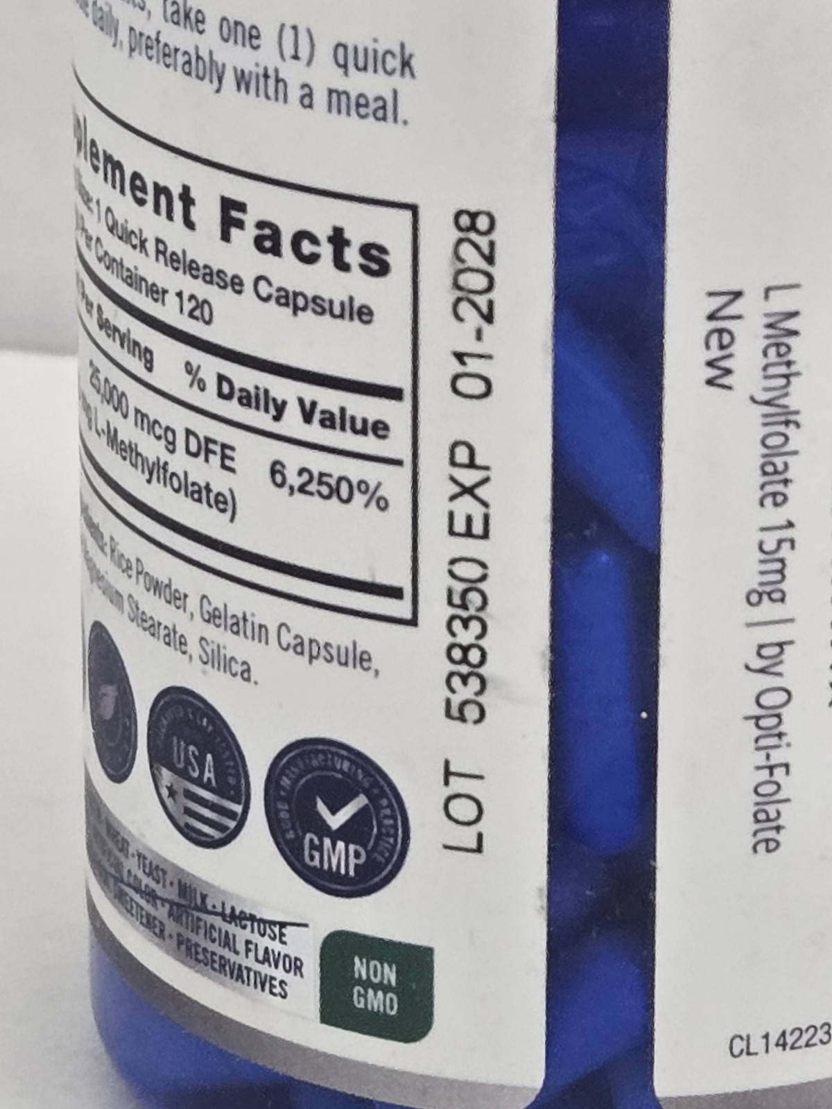 L Methylfolate 15mg 120 Capsules x2 Lot Opti-Folate Exp 1/28 SEALED