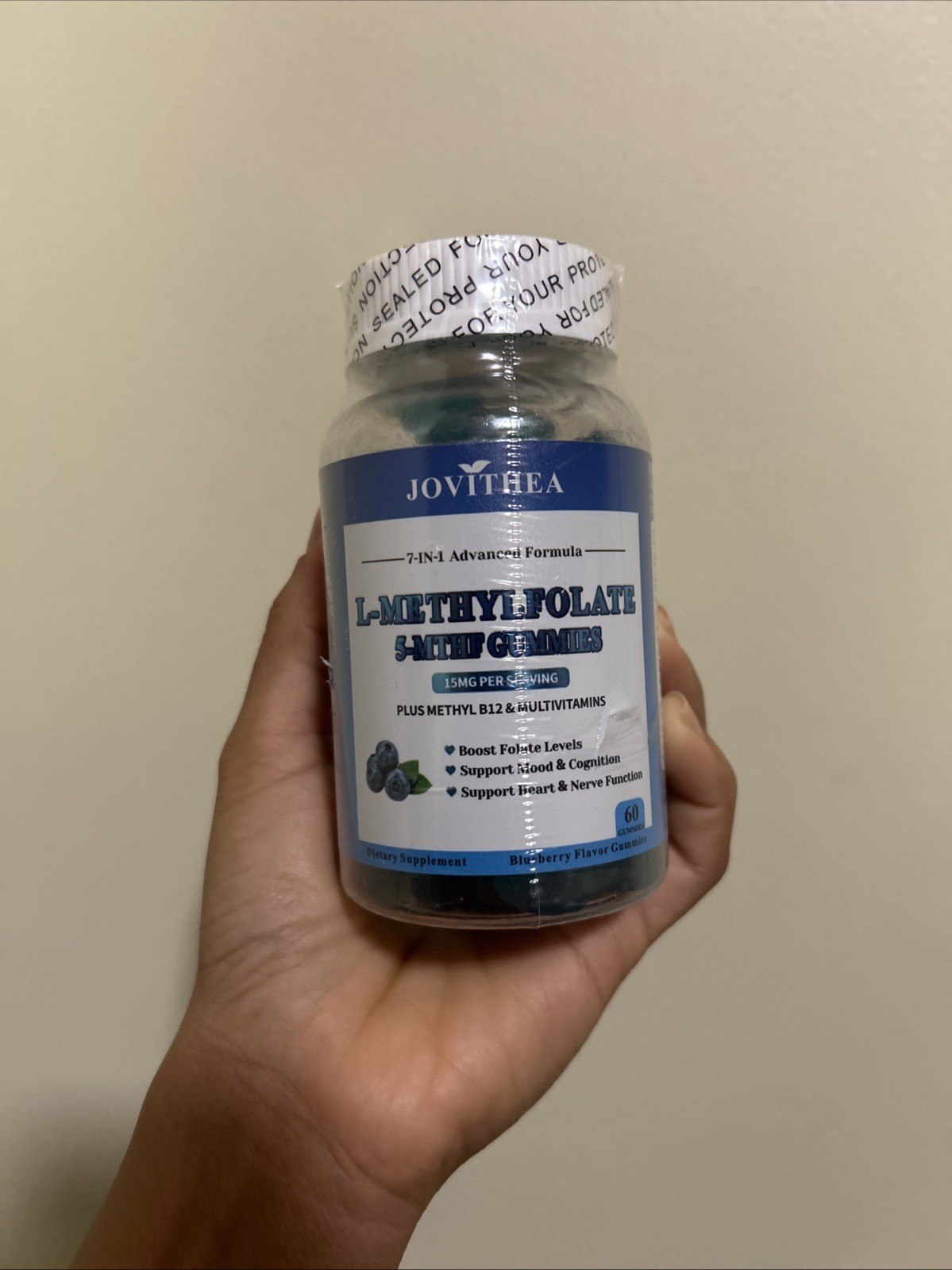 Jovithea L-Methylfolate 15mg Gummies 5-MTHF Vitamin B12 Multivitamins 60ct