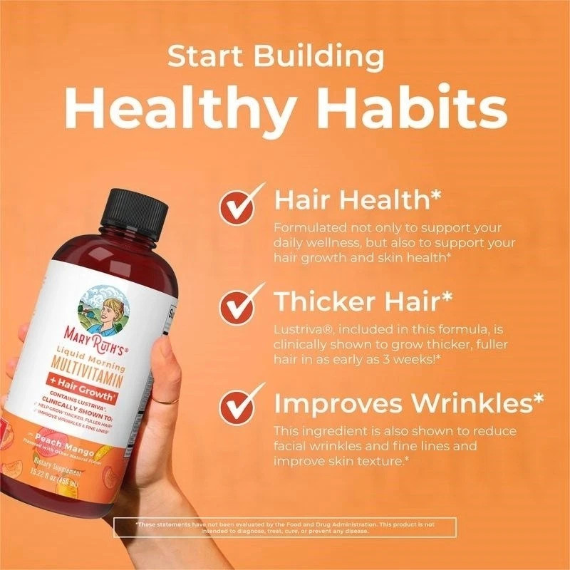 Mary Ruth’s Multivitamin + Hair Growth | 3 Pack | Peach Mango 15.22 oz brand…