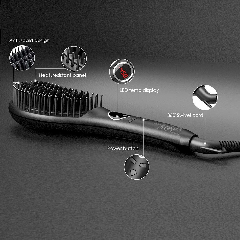 Brand New — Hair Straightener Brush, Ceramic Ionic Straightening Iron Comb