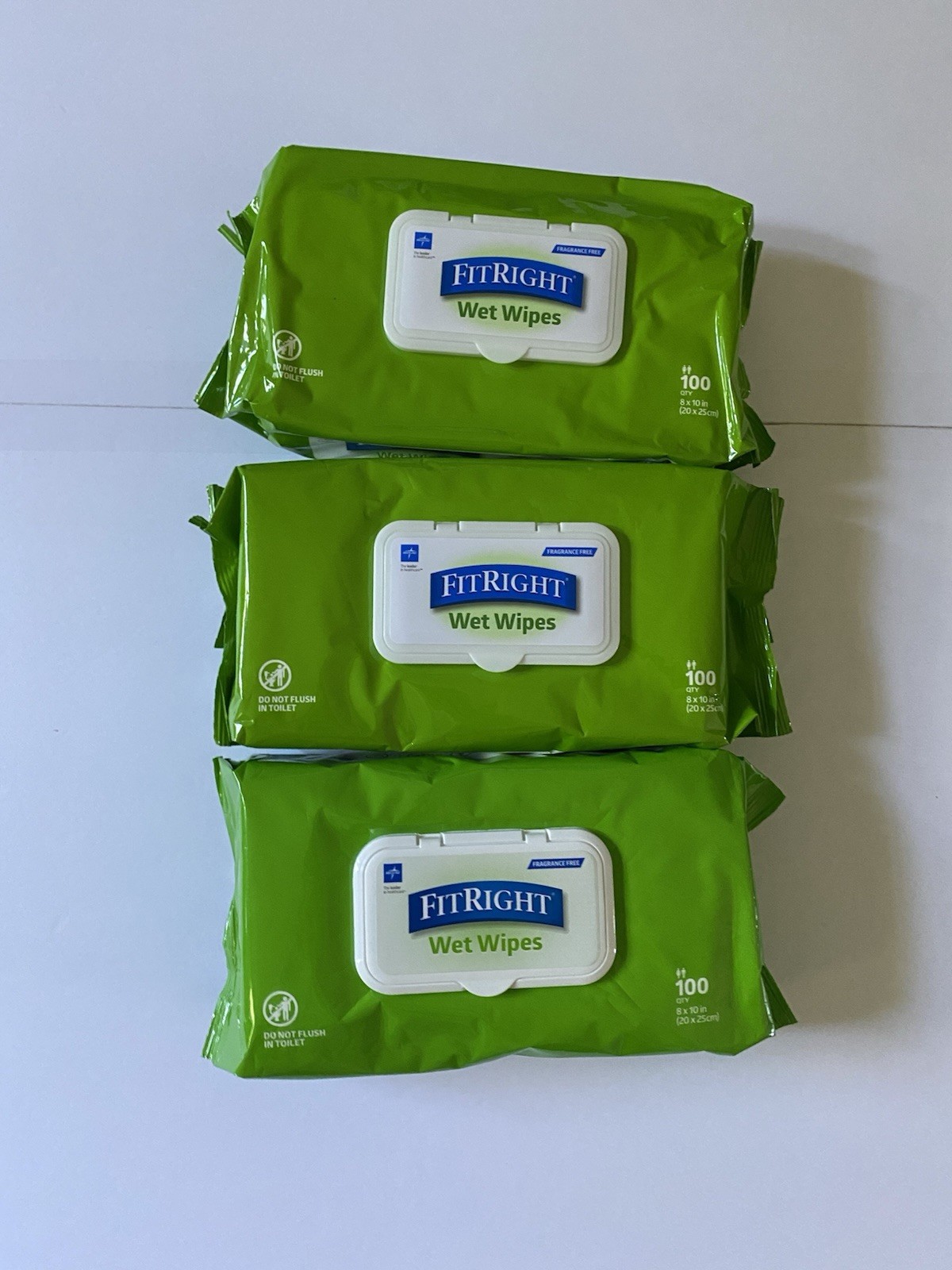 3 packs MedLine Fit Right Adult Wet Wipes Exp. 12/2027 (300 wipes)
