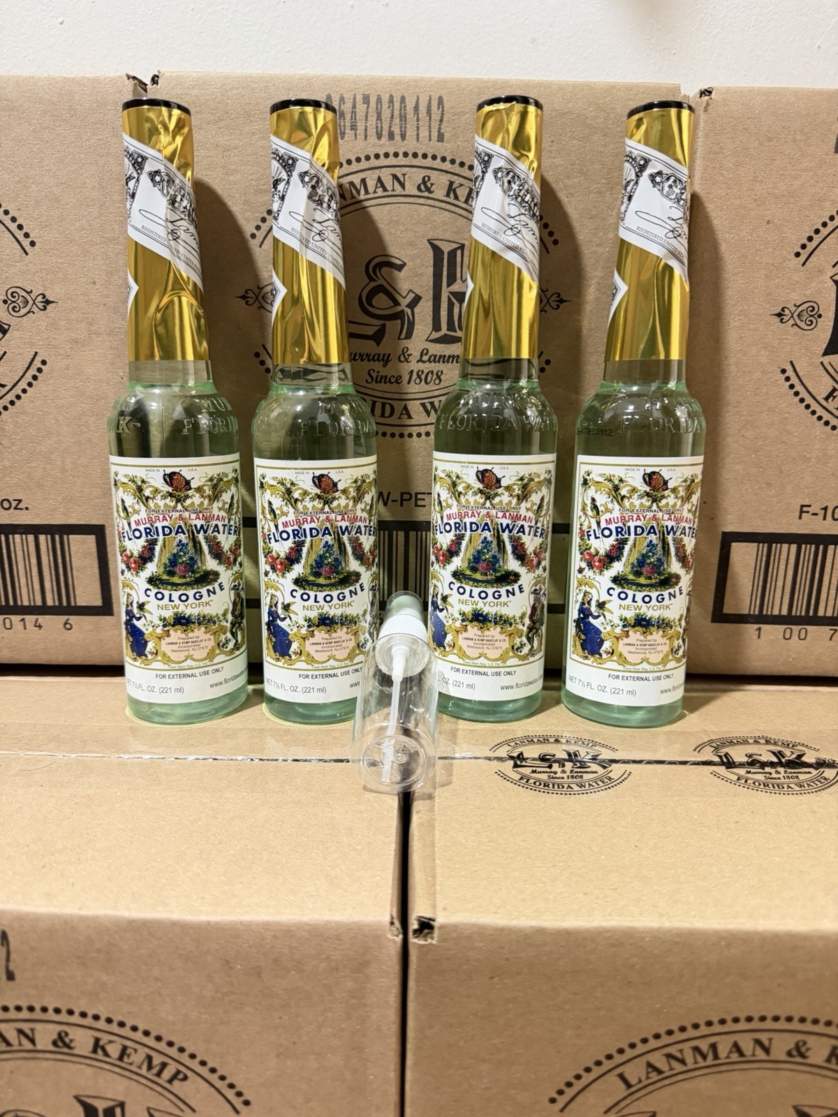 Florida Water (Agua Florida) Cologne 7.5 fl. oz. (4 BOTTLES) + Travel Bottle
