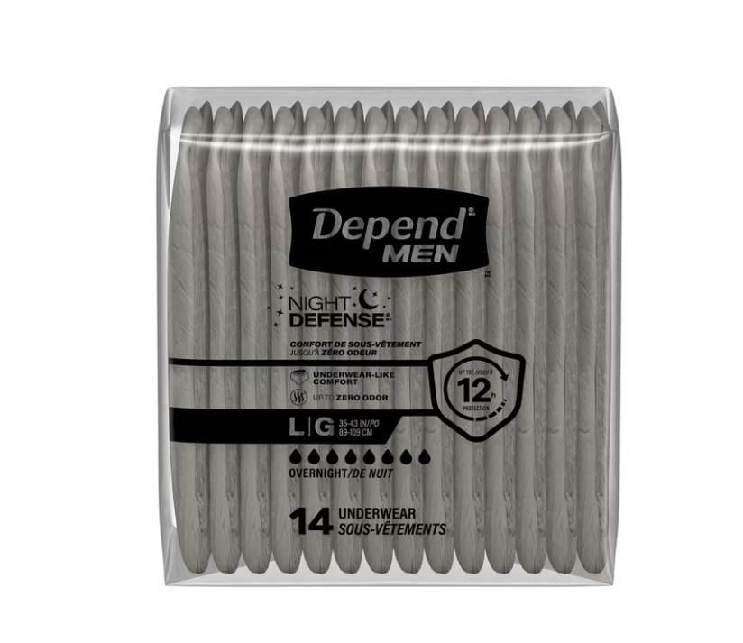 Depend Night Defense Incontinence Underwear for Men, Adult Diapers, L, 56 Count