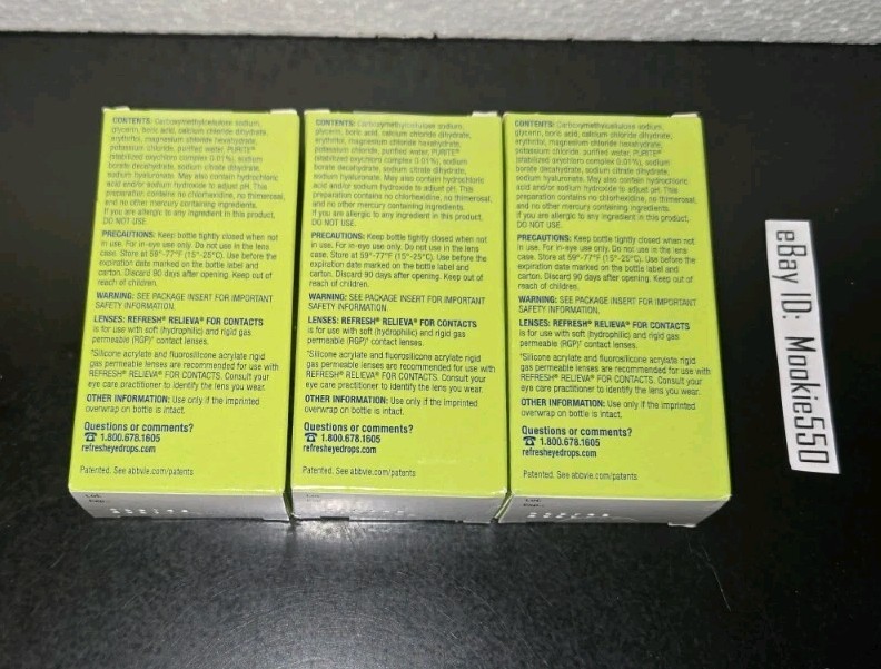EXP 06/2027! 3 Box REFRESH RELIEVA * FOR CONTACTS * Eye Drops 0.27oz (8mL)