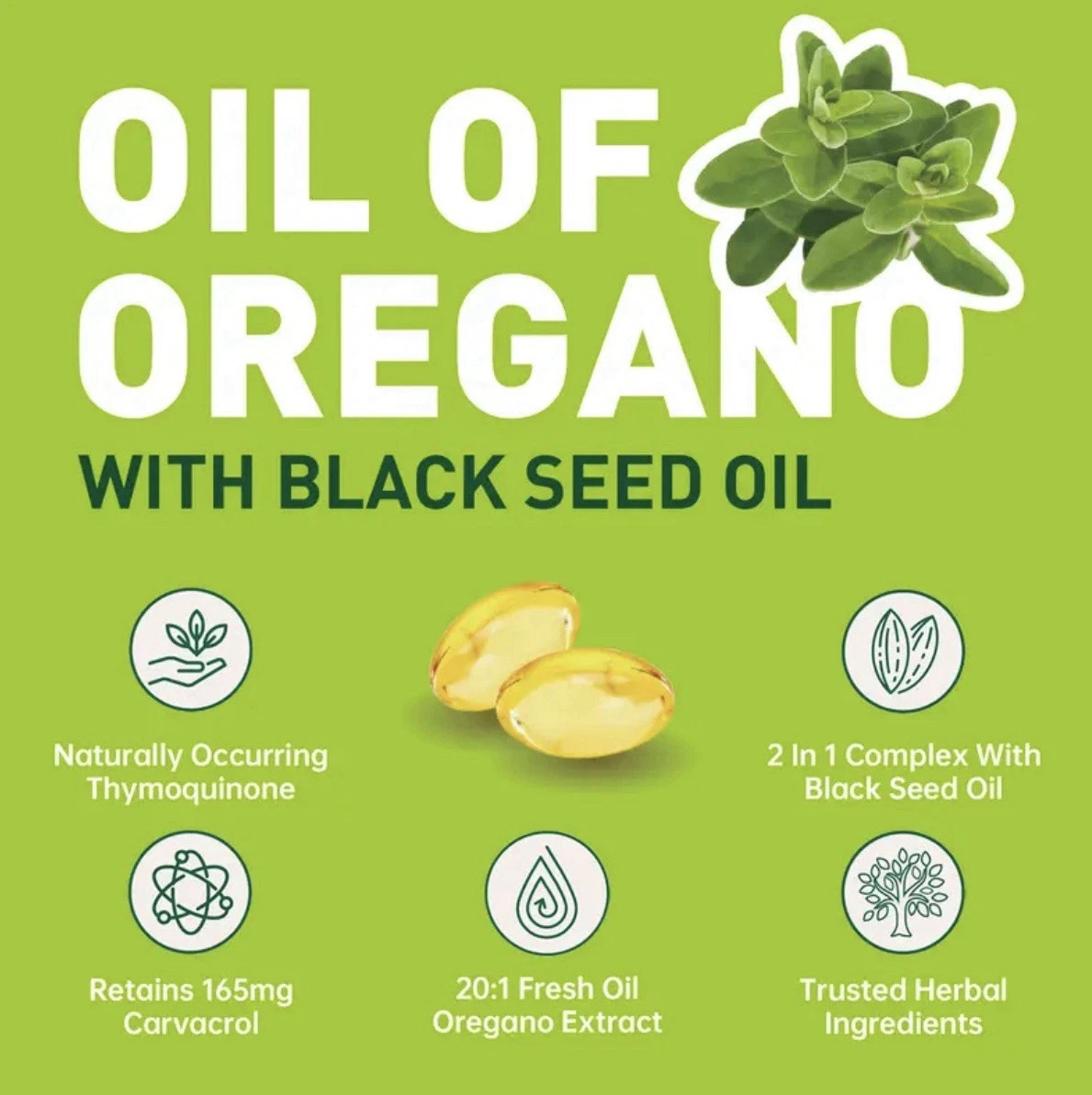 Oil Of Oregano 6000mg-300 Softgel Capsules With Black Seed Oil