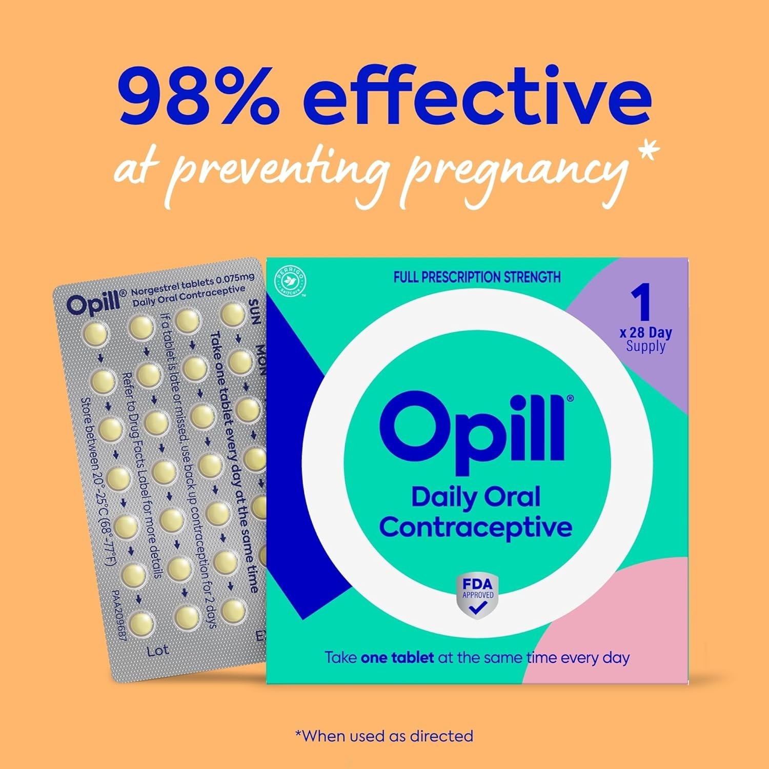 Opill OTC Daily Oral Contraceptive Norgestrel Tablets .075mg – 3 X 28 Day Supply