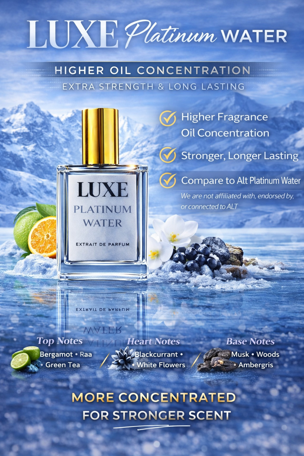 Stronger Version of ALT Platinum Water | 3.4 Oz / 100mL Longest Lasting Version