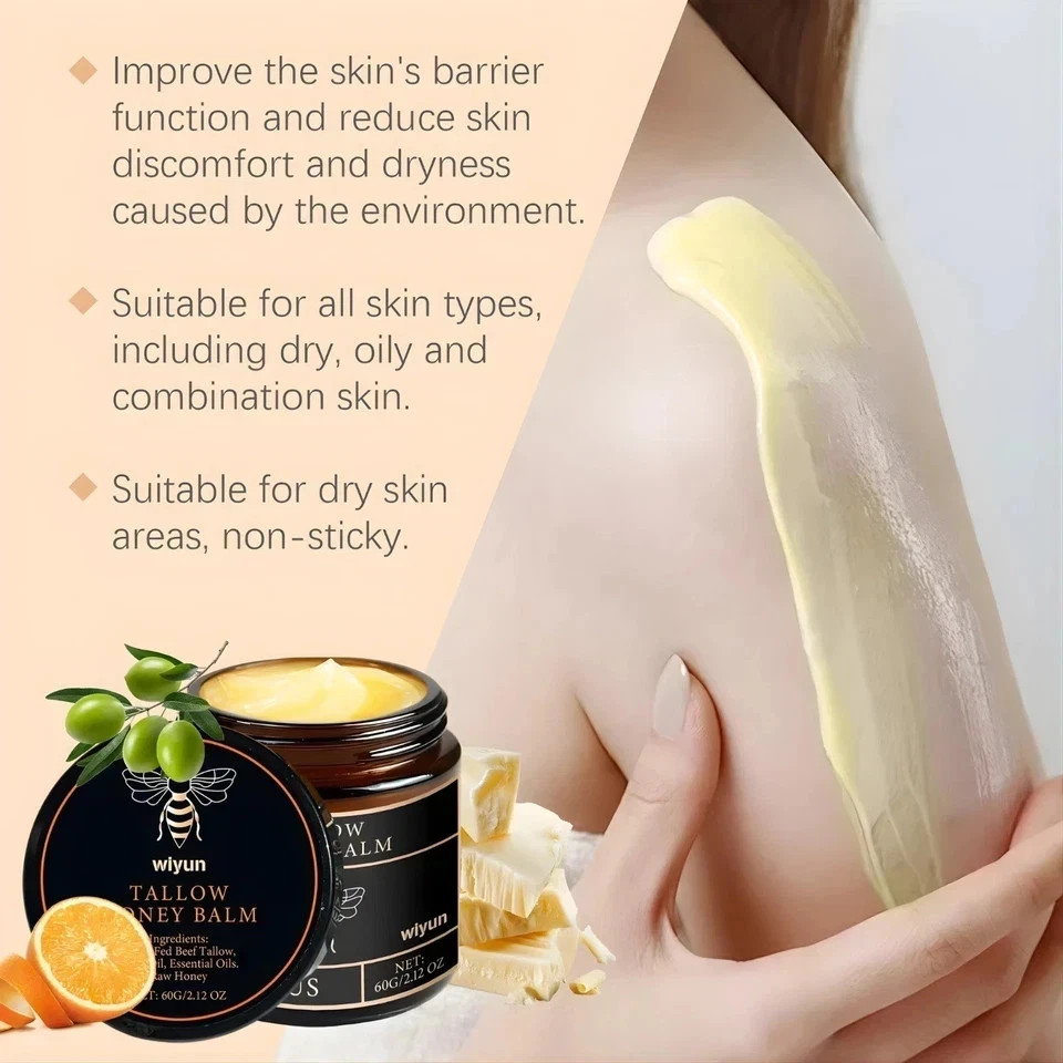 Grass-Fed Beef Tallow and Honey Balm, Beef Tallow Skin Care, Moisturising Cream