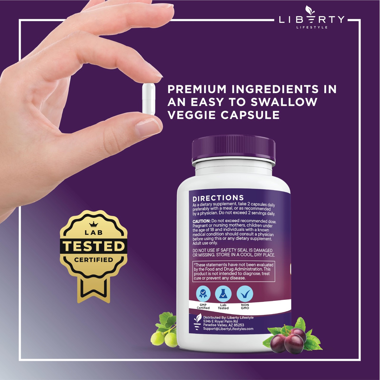 Liberty Lifestyle Resveratrol, Berberine, Grape Seed 60 Count (Pack of 3)