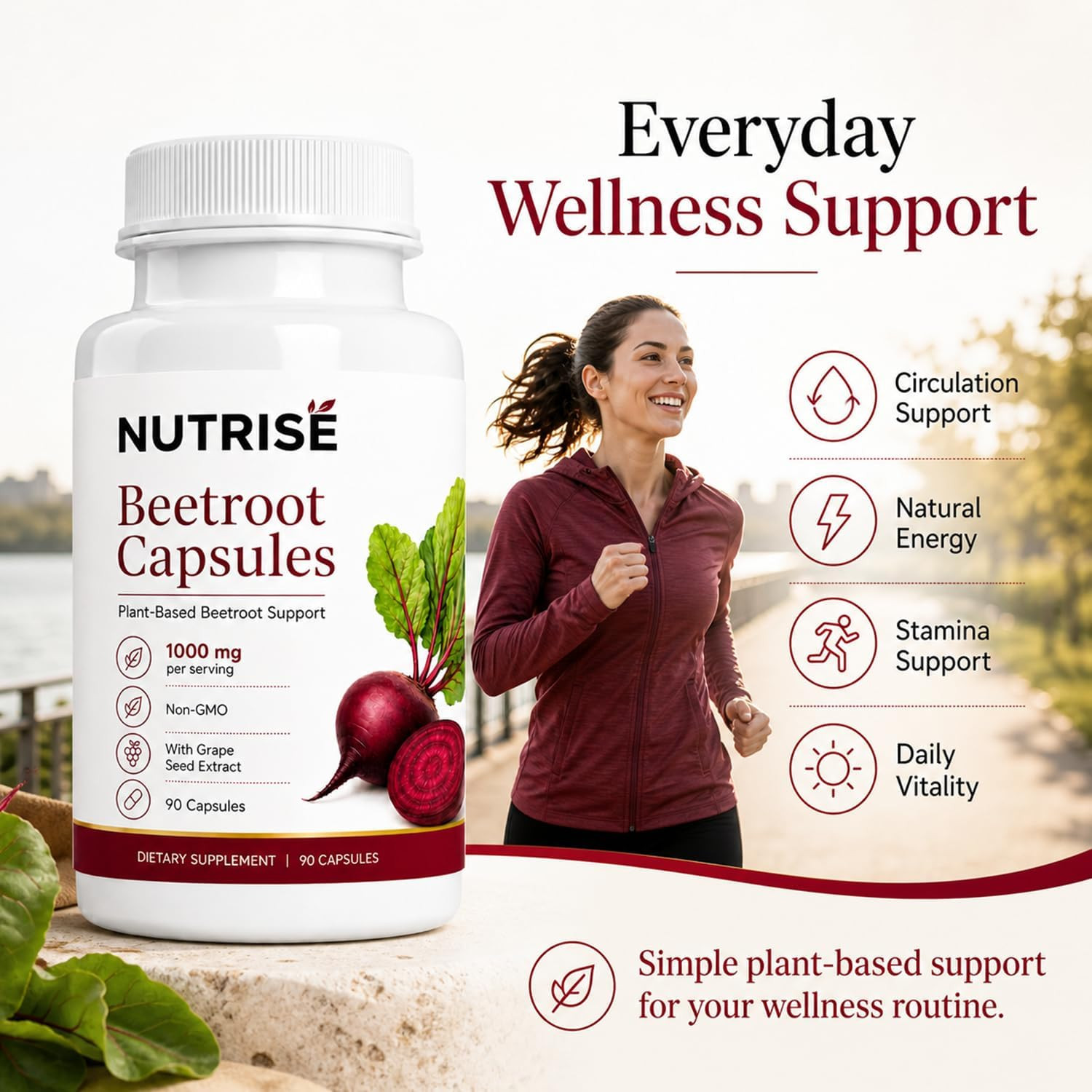 Nutrise Beetroot Capsules，Vegan, Non-Gmo, Gluten-Free, 90 Capsules