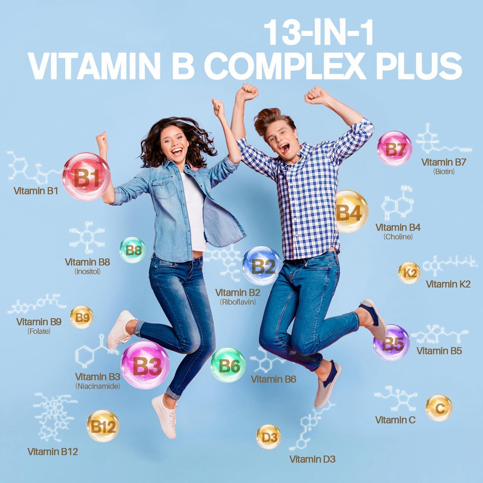 13-In-1 Vitamin B Complex Plus With Vitamin B1, B2, B3 (Niacinamide), B4, B5, B6