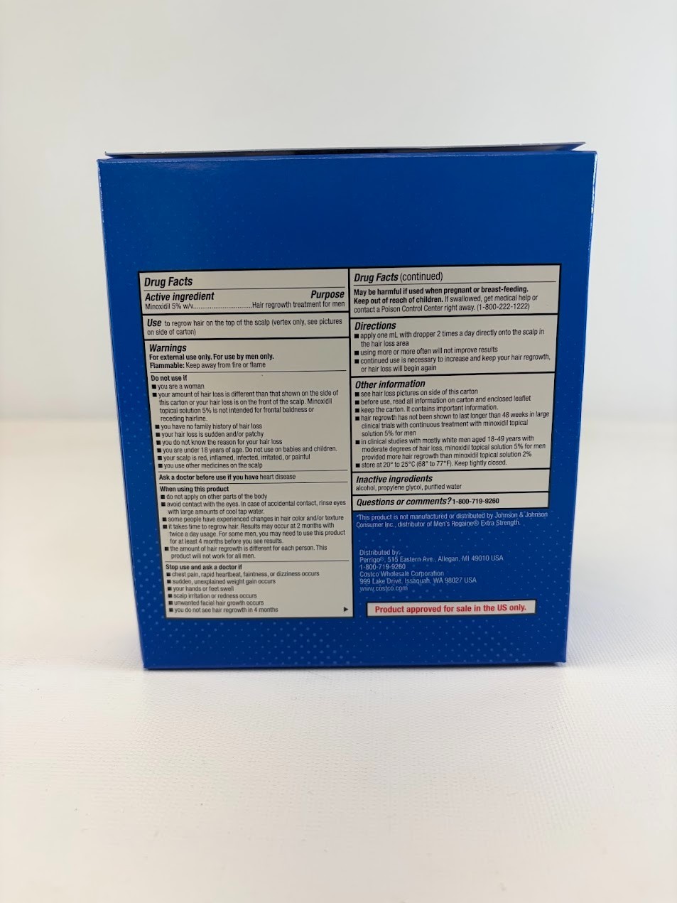 Kirkland Minoxidil 5% Extra Strength for Men Hair Regrowth 1 Box EXP 8/2027
