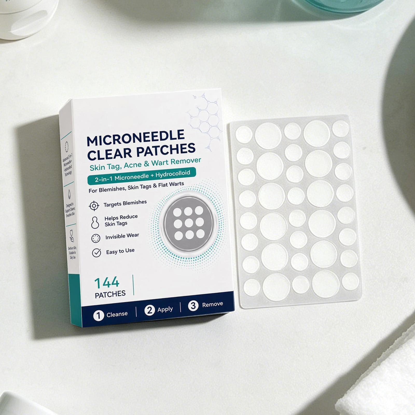 Curalona Microneedle Clear Patches, 2-in-1 Microneedle &Hydrocolloid Patch